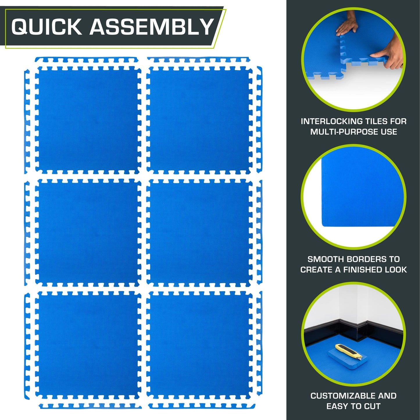 ProsourceFit Weaved Pattern Extra Thick Exercise Puzzle Mat ¾-inch, EVA Foam Interlocking Tiles for Protective, Cushioned Flooring for Home and Gym Equipment; Blue, 24 SQ FT, 6 Tiles