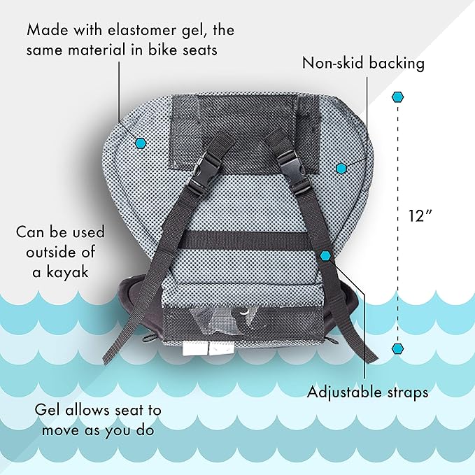 High Back Cushioned Seat Pad, Gel Seat Pad for Kayaks, Portable Seat Cushion for Outdoor Watersports and Recreation - Cascade Creek (High Back)