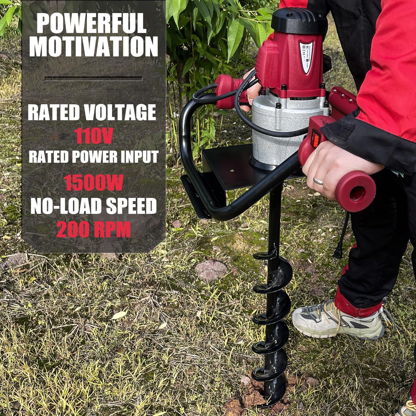 JKCHENPRO 1500W Electric Post Hole Digger - 6" & 4" Earth Auger with Reverse Function, Carry Bag & Durable Auger Bit for Fencing, Gardening