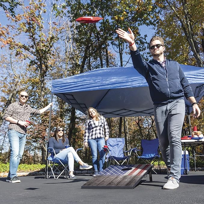 Wild Sports 2’x3’ or 2’x4’ Cornhole Outdoor Game Set, USA Flag or Natural Wood Options with Carry Bag Included – Perfect for Backyard, Beach, and Tailgates, Add On Extra Bags