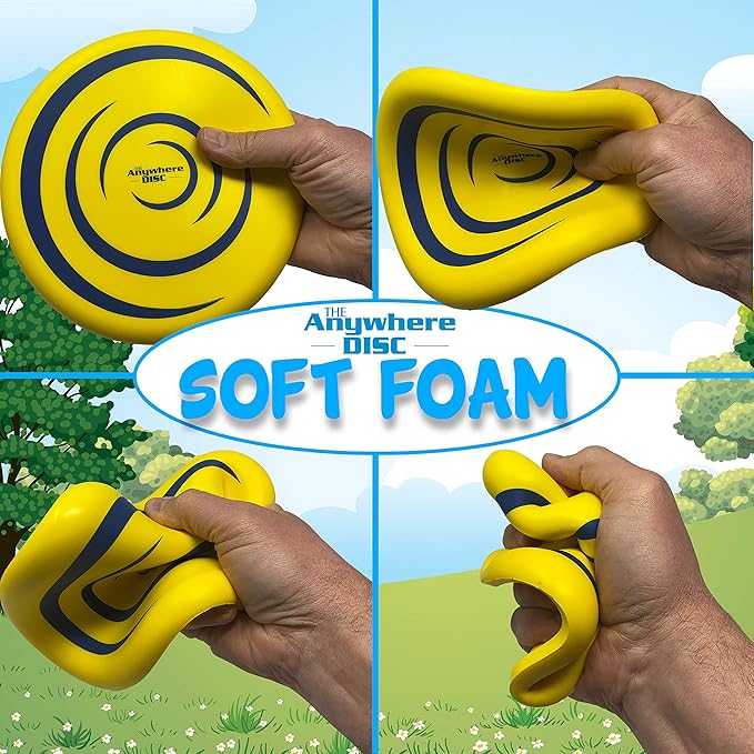 Anywhere Kids Foam Flying Disc | Durable Design Floats On Water | Super Soft for Indoor and Outdoor Use | Perfect for Beach, Camping, Pool Games and Splash Pad Summer Fun | Easy to Catch | 8” Yellow