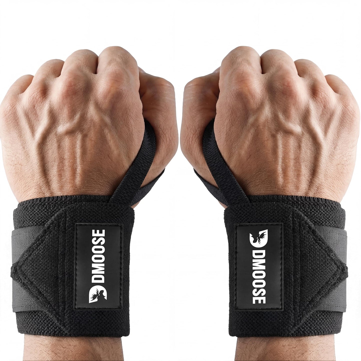 DMoose Wrist Straps for Weightlifting 12 and 18 Inches Thumb Loops with Wrist Support for Workouts Powerlifting Wrist Straps for Weight Lifting Men and Women Black II