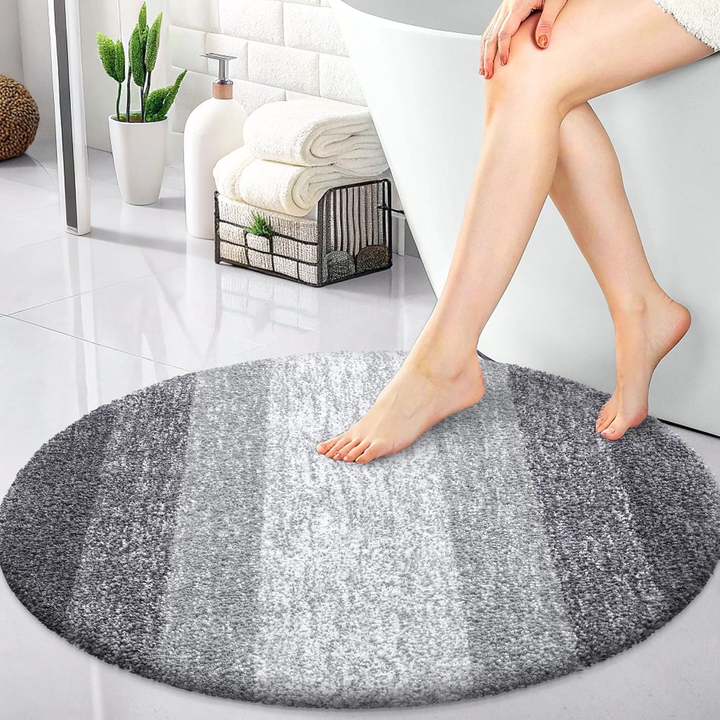 OLANLY 30-Inch Round Bathroom Rug - Extra Soft, Absorbent Microfiber | Quick Dry, Machine Washable, Grey