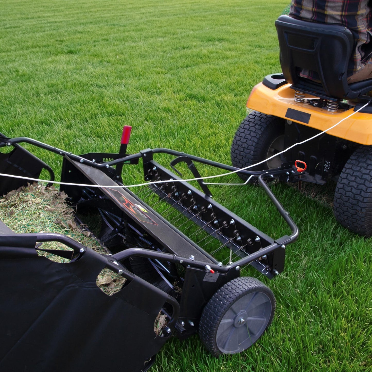 Brinly 42" Tow-Behind Combo Lawn Sweeper with Dethatcher and Hamper Windscreen