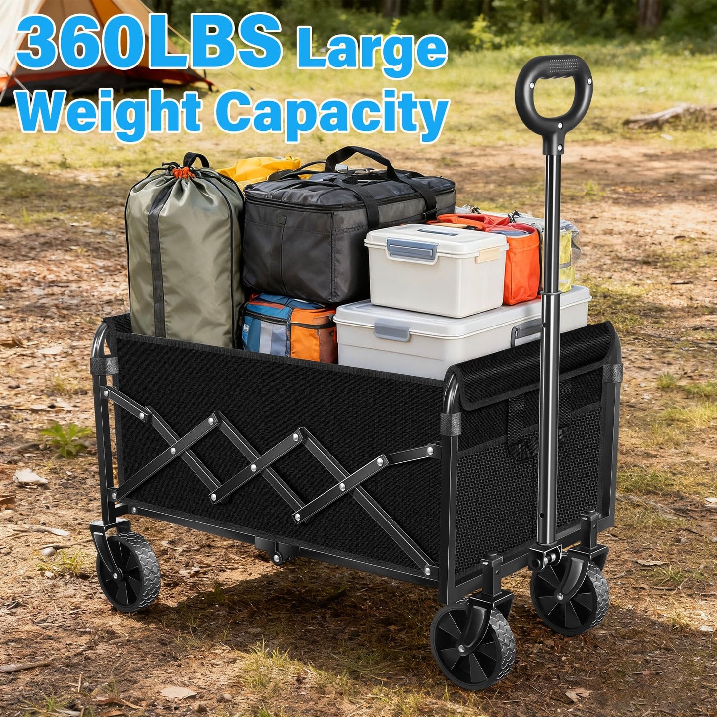 Wagons Carts Foldable, Collapsible Wagon with Wheels, 360LBS Folding Grocery Wagon Cart for Grocery, Camping, Shopping, Garden, Sports