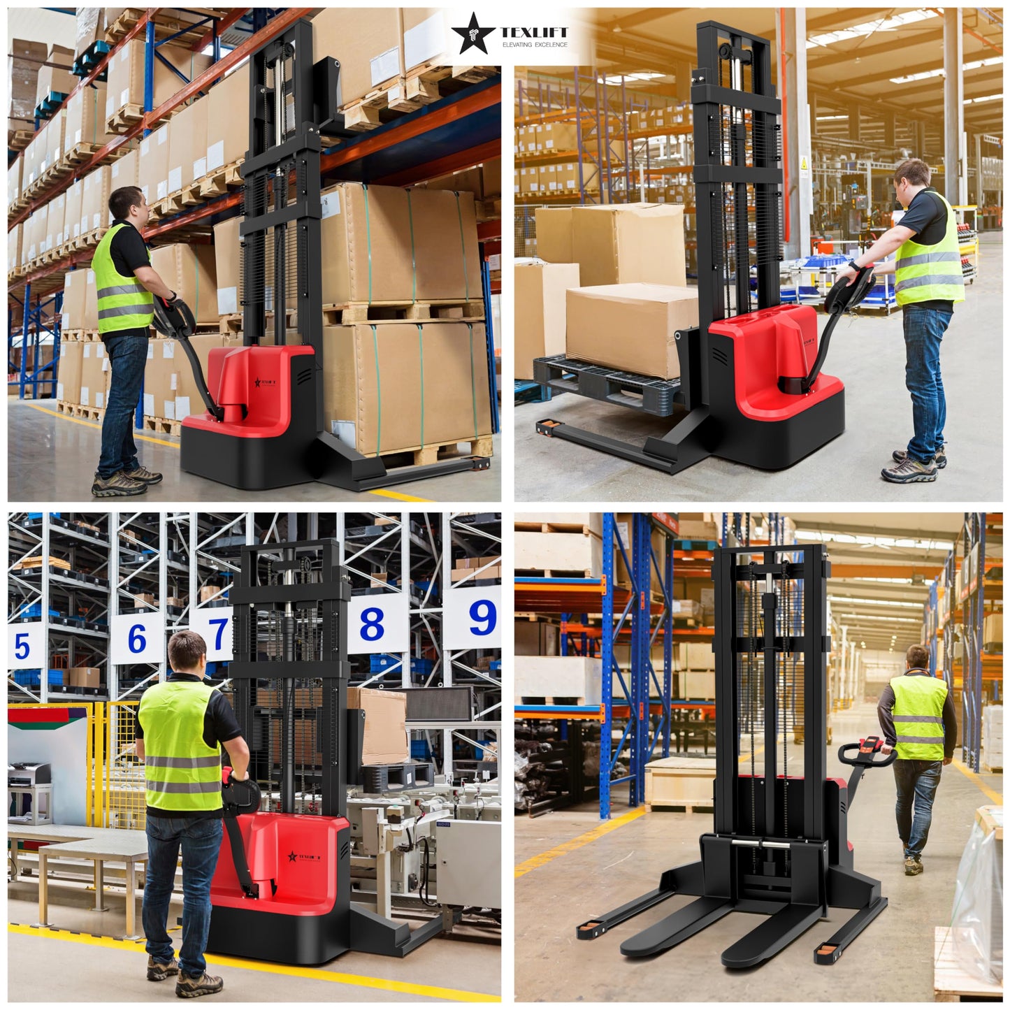 Full Electric Forklift Walkie Pallet Stacker with Fixed Straddle Legs and Adjustable Forks 5.50 Inch to 27 Inch – Material Lifter 3300lbs Capacity 12Ft/138 Inch Lifting Heights - (US-ES33K-138)