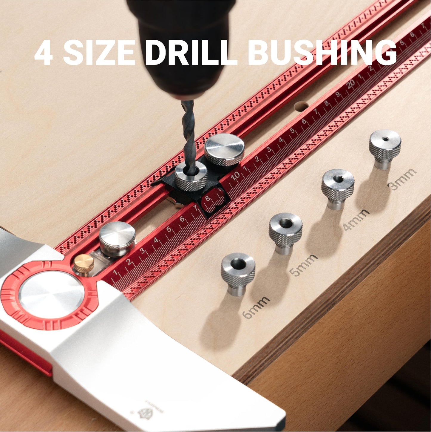 HONGDUI 415mm Woodworking T Square Ruler with Drill Bushing, 2 in 1 Compass Scriber Aluminum Alloy, Adjustable Precision Line Drawing Ruler Carpenter Square Woodworking Tool