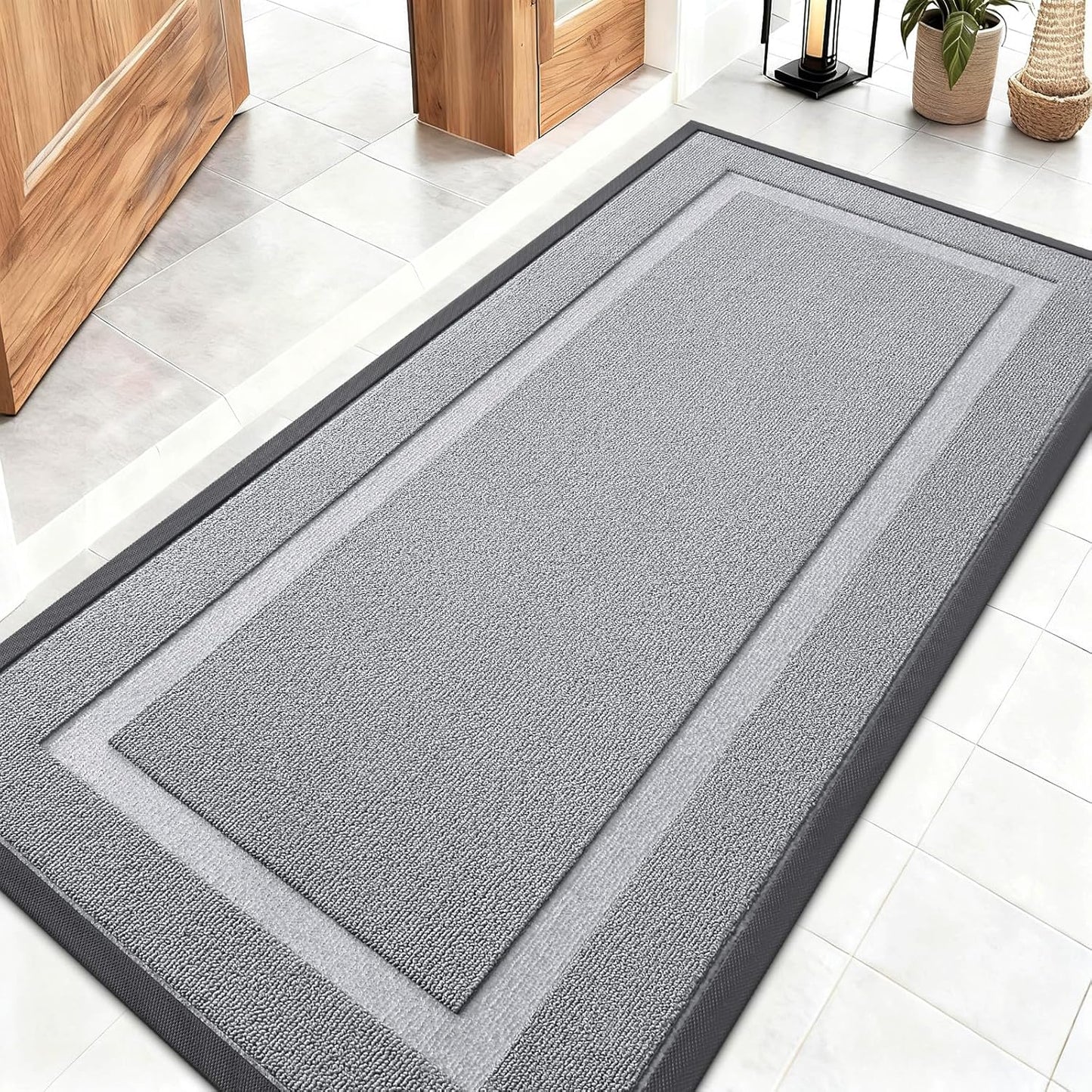 OLANLY Waterproof Front Door Mat - All-Season Indoor Outdoor Doormat, Easy Clean, 47x23, Silver Gray