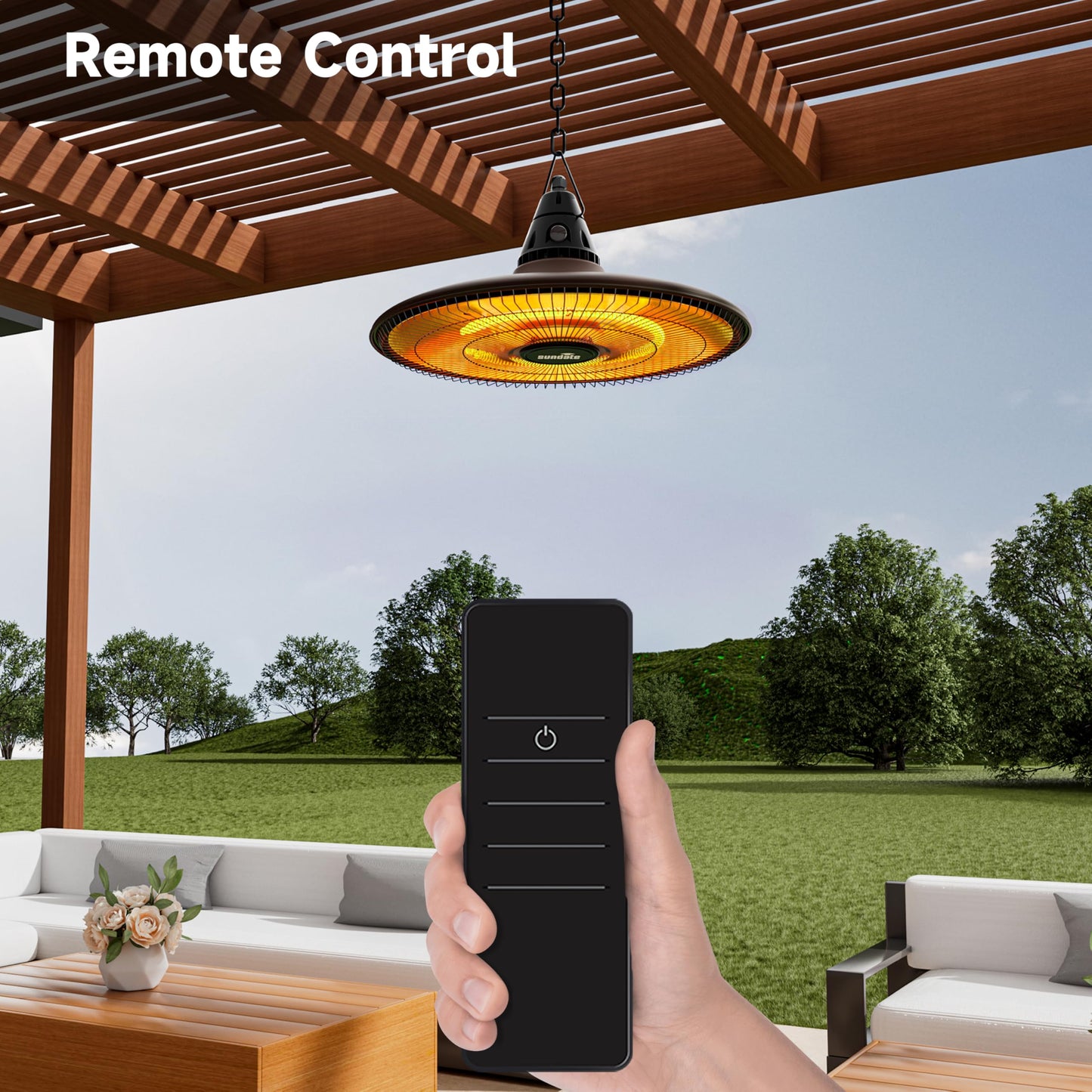 Ceiling Electric Outdoor Heater Wall-Mounted Hanging Patio 1500W Infrared Carbon Fiber Tube Heating Wall Heater for Gazebo, Balcony, Brown