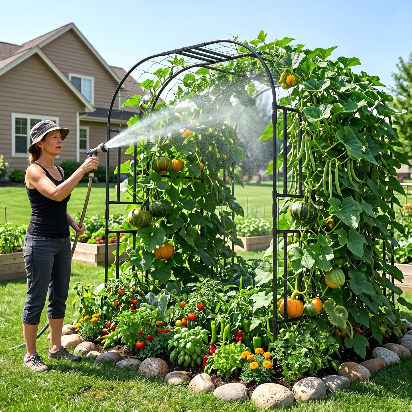 Tall Garden Arch Trellis for Climbing Plants, 87in Tall Metal Plant Support Trellis Archway for Climbing Plant Vegetables Cucumber, Outdoor Yard Lawn Garden Arch Tunnel Trellis