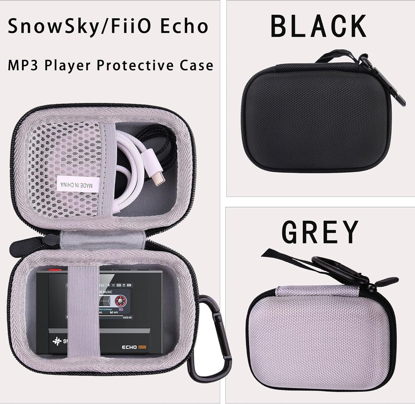 WAIYUCN MP3 Hard Carrying Case Compatible with SnowSky/FiiO Echo MINI/Echo Retro HiFi Bluetooth Player Protective Case