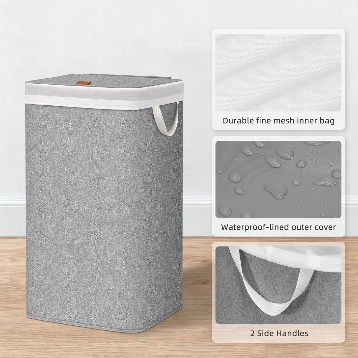 Storage Maniac Metal Frame Laundry Hamper - 90L Tall Basket with Lid & Removable Bag | Gray