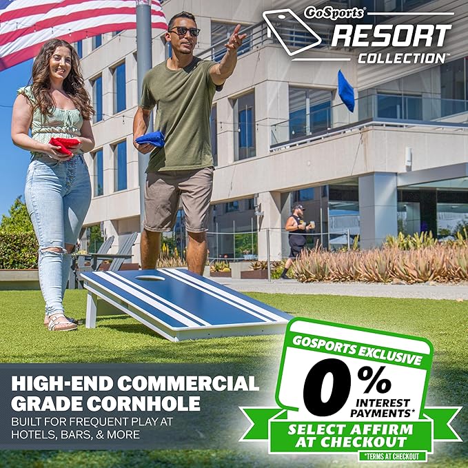 GoSports 4 x 2 ft Resort Collection All Weather Cornhole Boards - Choose Rustic, Beach, White DIY, Blue Stripe, Palms - Regulation Size Set