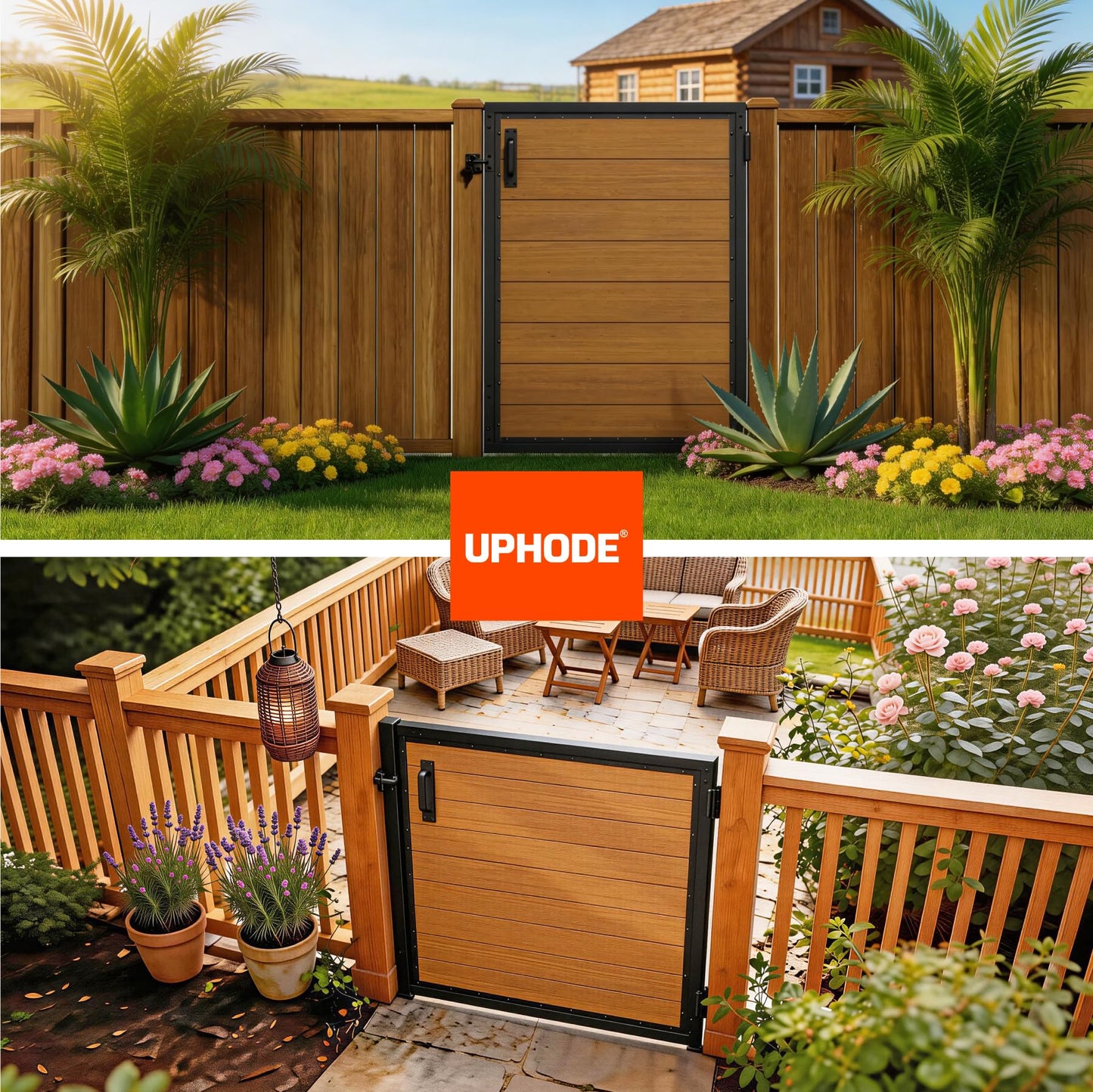 Uphode 3x4 FT(34.8" x 47.2") 201 Stainless Steel Fence Gate Kit Heavy Duty, Anti Sag Metal Fence Gate Frame Kit with Board, Morden Garden Gate Hardware Kit Outdoor (Left/Right Free-Installation)