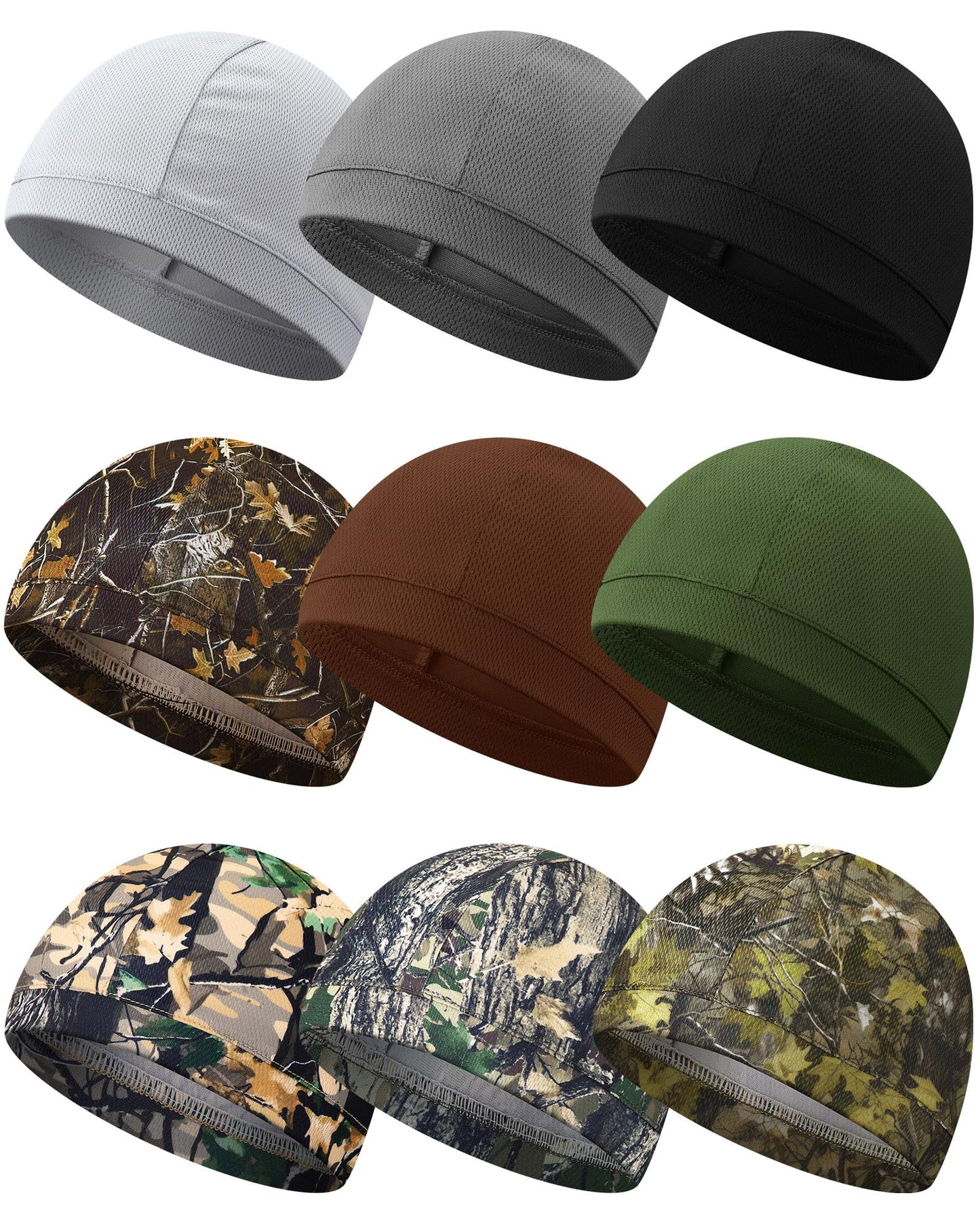 Jeere 9 Pcs Cooling Skull Cap Camo Liner Sweat Wicking Lightweight Cycling Cap Running hat for Men Women(Mixed,Military)