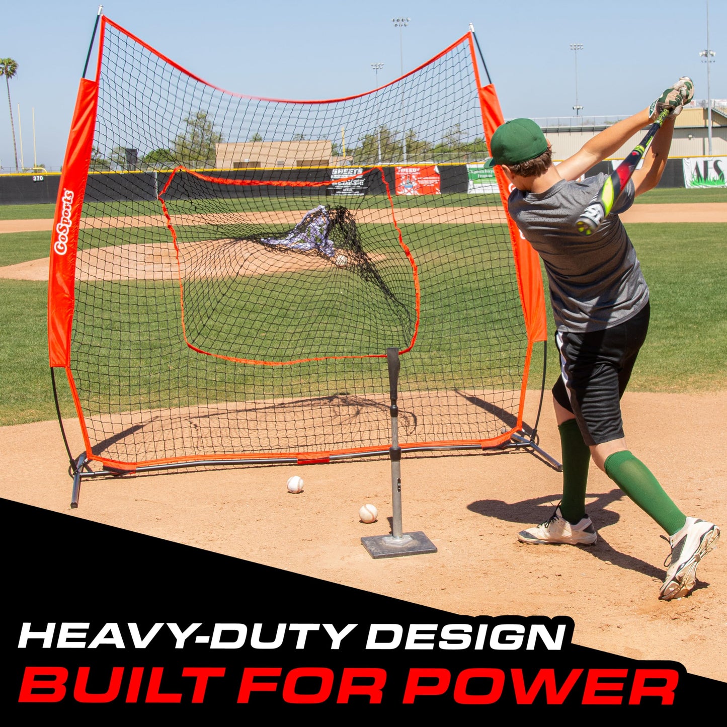 GoSports 7 ft x 7 ft Baseball & Softball Practice Hitting & Pitching Net with Bow Type Frame, Carry Bag and Strike Zone, Great for All Skill Levels