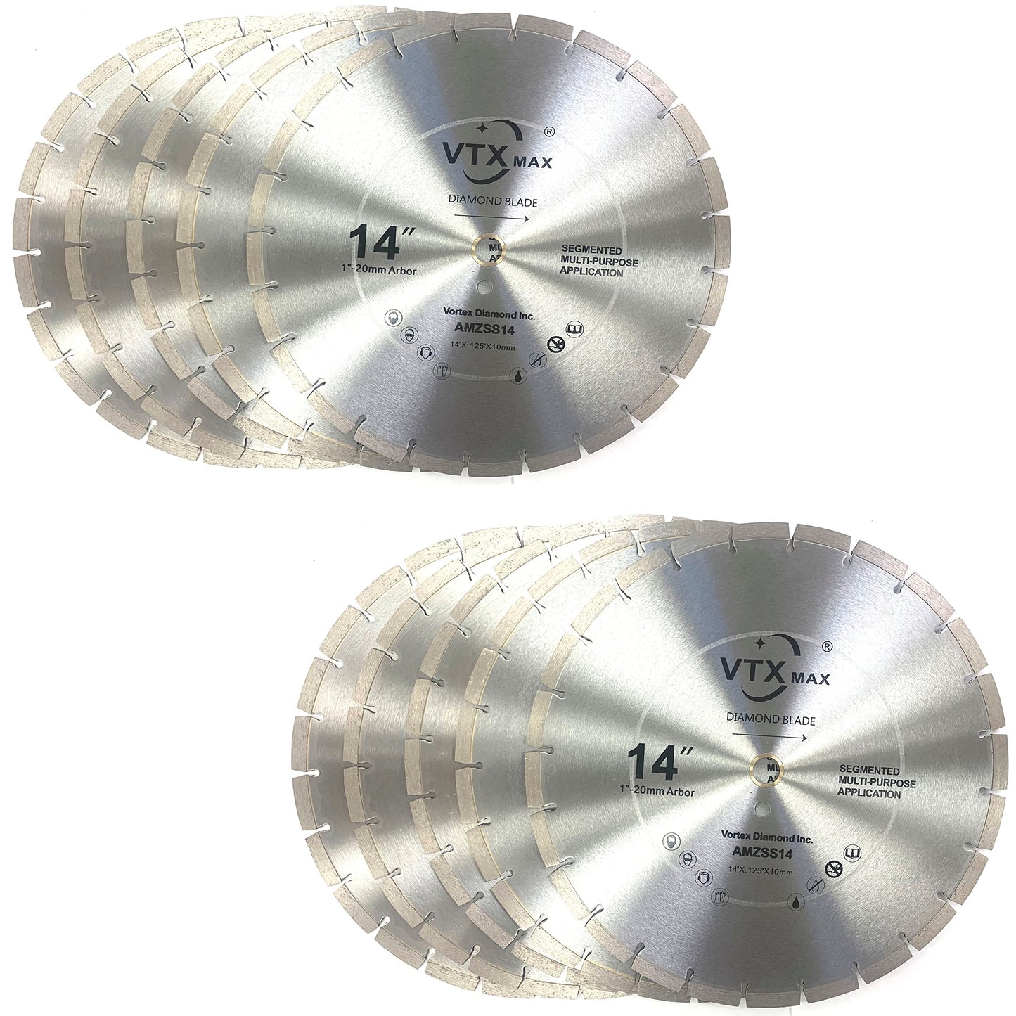 (10 Pack) VTXMax VSS 14 Inch Dry or Wet Cutting General Purpose Power Saw Segmented Diamond Blades for Concrete Stone Brick Masonry (14" (10 pcs))