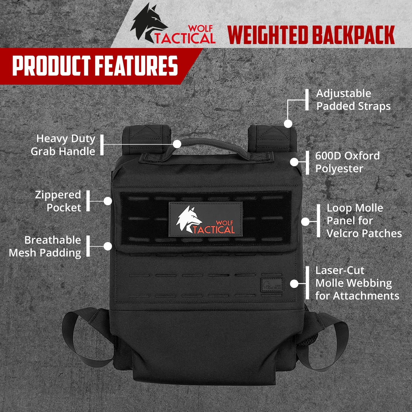 WOLF TACTICAL Men’s Weighted Backpack - Rucking Backpack for Training, Strength, Running