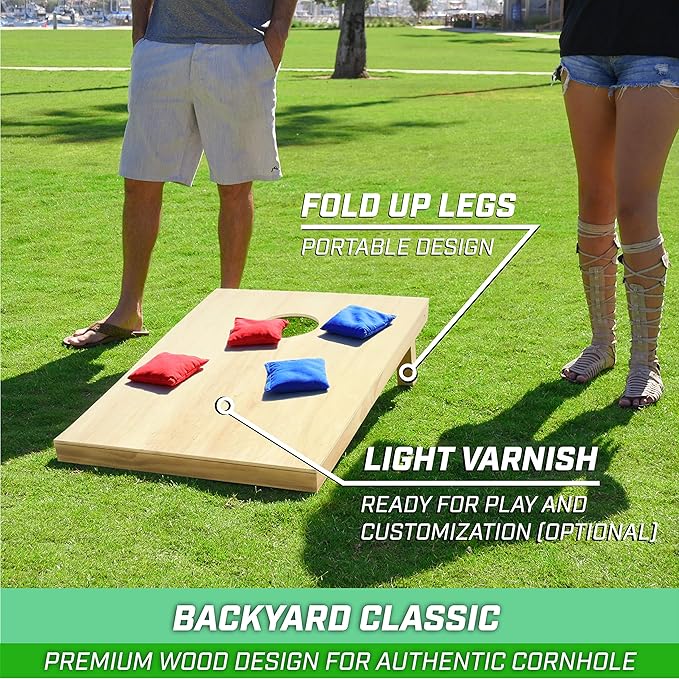 GoSports Solid Wood Premium Cornhole Sets - Choose 4 x 2 ft or 3 x 2 ft - Game Boards Include Set of 8 Cornhole Toss Bags