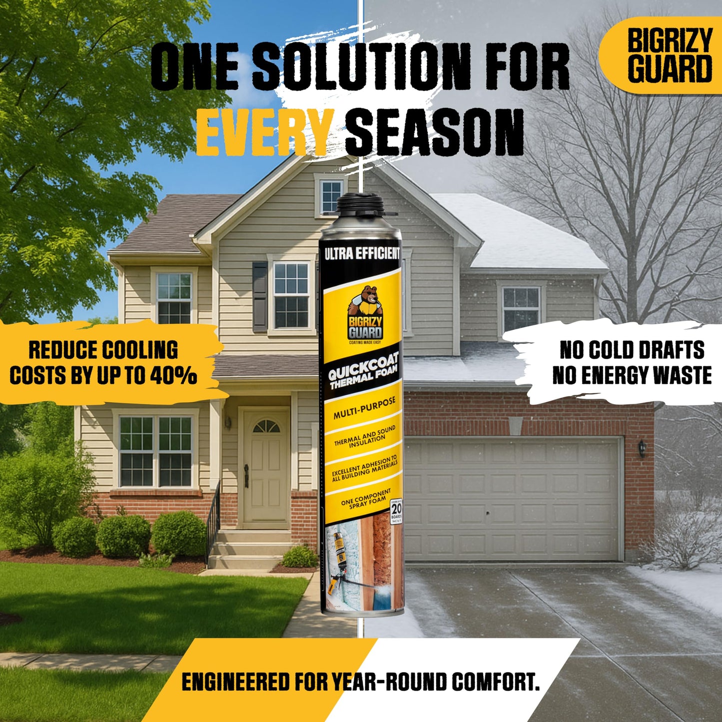 Bigrizy Guard Closed Cell Spray Foam Insulation - 12 Pack, DIY Polyurethane Expanding Insulation Sealant for Garage Door, Attic, Walls - Covers 240 Board Feet (Gun & Cleaner Not Included)