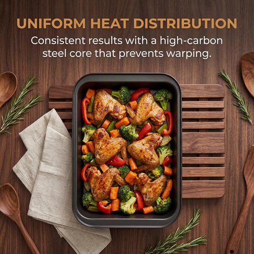 Lyellfe Non-Stick Baking Pan Set - 3 Pack 13 x 9 Inch Rectangle Cake Pans for Brownies, Lasagna & Casseroles