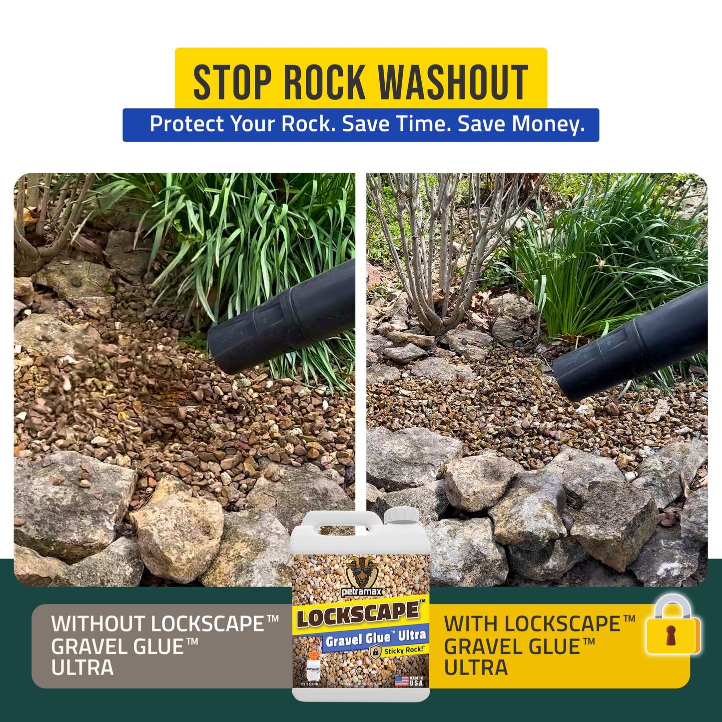 Lockscape Gravel Glue Ultra Landscaping Kit – (2 Pack) 1 Gallon Rock Glue for Gravel & Pebbles with Petratools HD201 2 Gallon Pump Sprayer, Stone Stabilizer for Walkways, Garden Beds & Landscape Rock