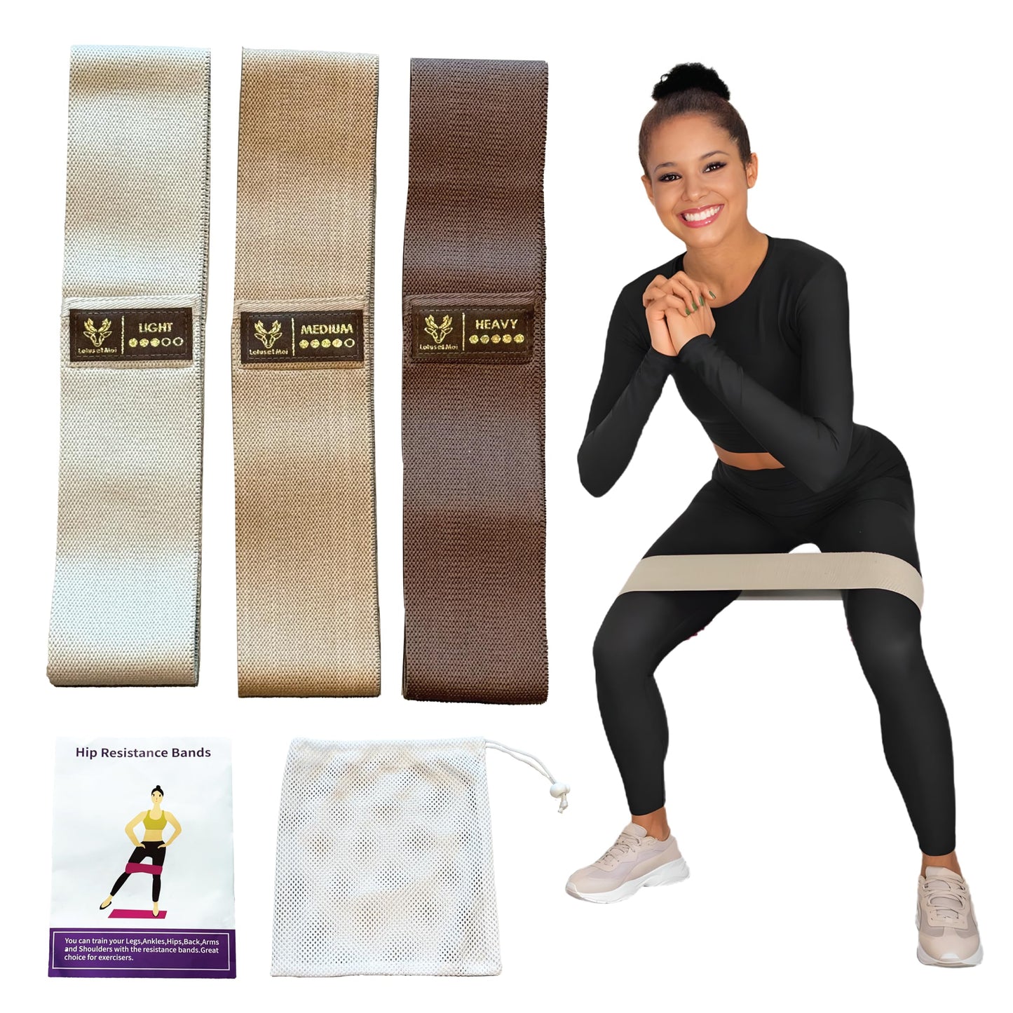 Lotus et Moi Resistance Loop Exercise Bands, 3 Set of Stretch Bands for Booty Legs, Pilates Bands, Resistance Bands for Fitness, Strength Training, Physical Therapy, Workout Bands for Women, Yoga Band
