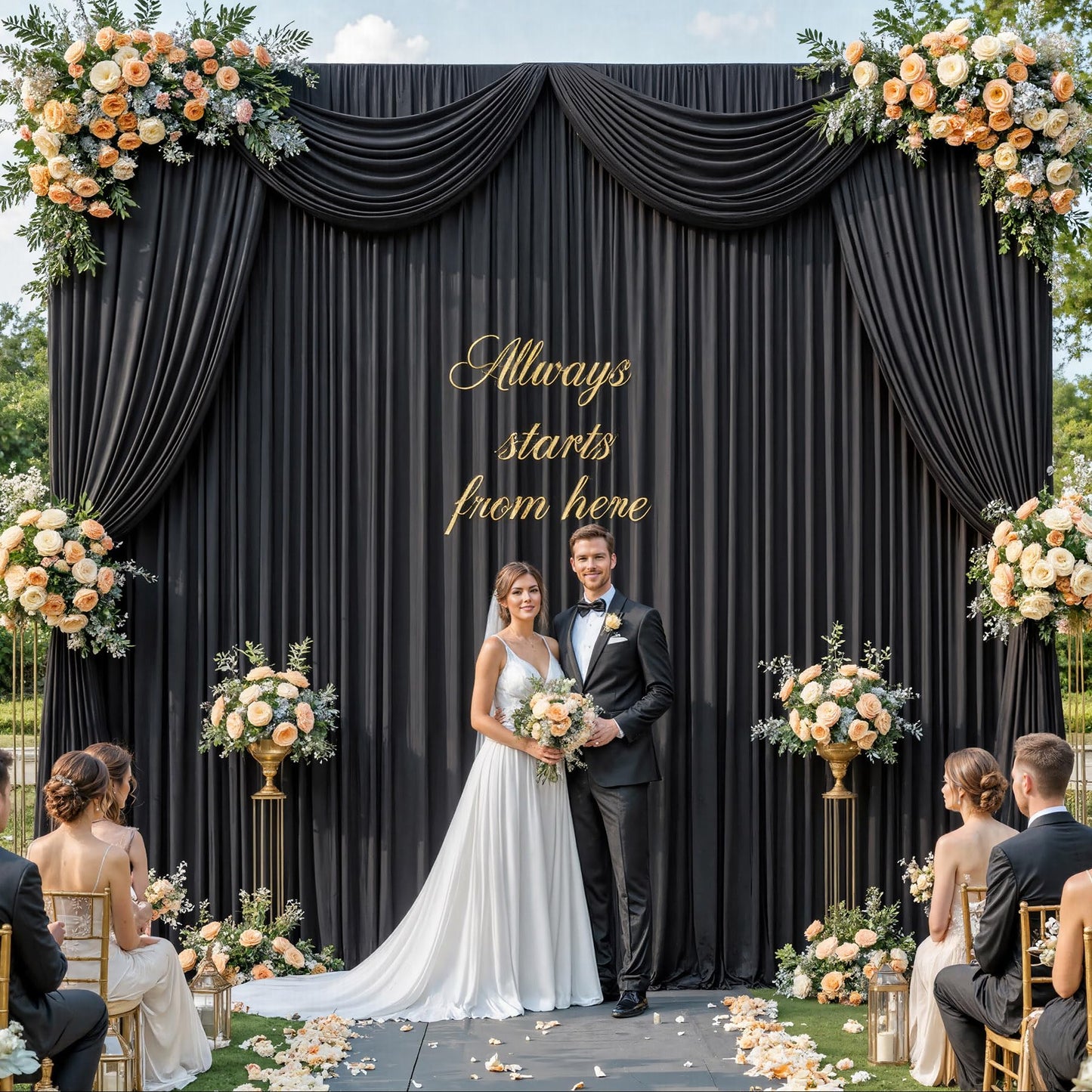 10 Panels 5x12ft Wrinkle Free Black Backdrop Curtains for Parties, Polyester Photo Backdrop Drapes 12 ft Long Back Drop Cloth for Wedding Birthday Photography Background, 50ftx12ft