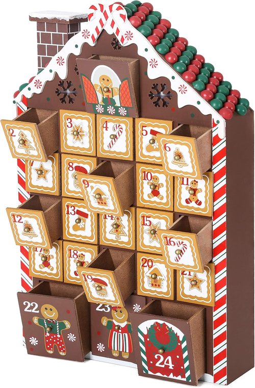 BRUBAKER Reusable Wooden Advent Calendar - Gingerbread House with LED Lights | DIY Christmas Decor 10.31 x 17.72 x 2.17 Inches