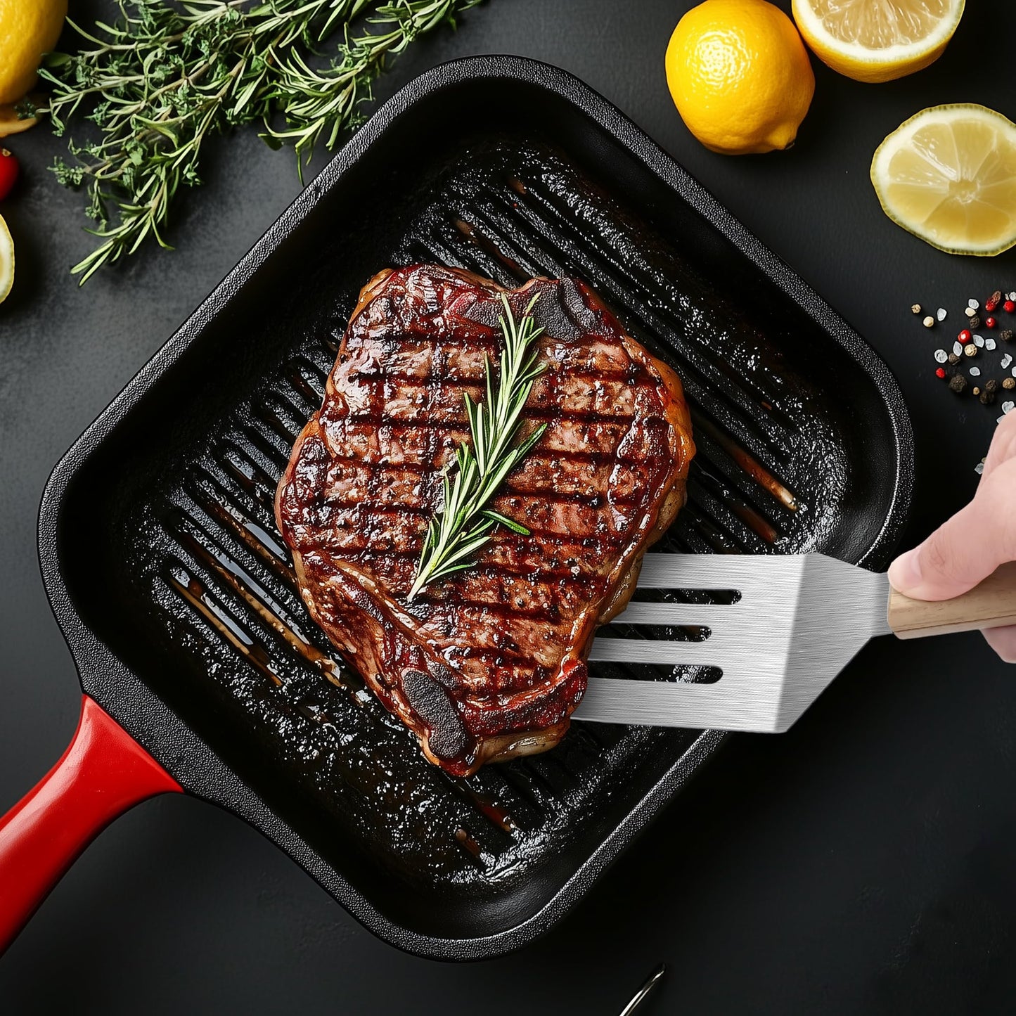 Stainless Steel Spatula Set, 2 Pieces Metal Spatula for Cast Iron Skillet, Metal Spatulas for Kitchen Use with Wooden Handle, Ideal for Frying Steak, Pancake, Cookie, Burger, Brownie or Desserts