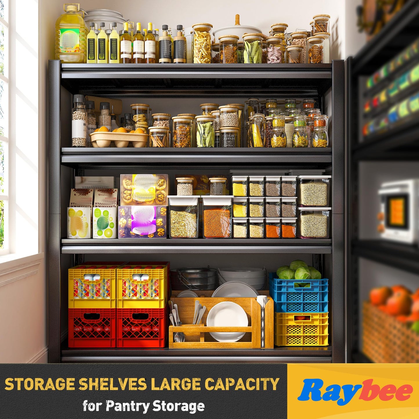 Raybee 40" W Garage Shelving, Storage Shelves 56.9" H, Metal Shelving Heavy Duty Load 1600LBS, Adjustable Metal Shelves for Storage Pantry Kitchen 40" W x 19.1" D x 56.9" H