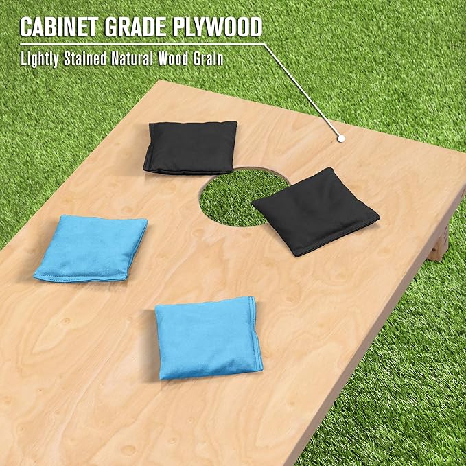 GoSports Regulation Size Wooden Cornhole Set with Natural Wood Finish - Includes Carrying Case