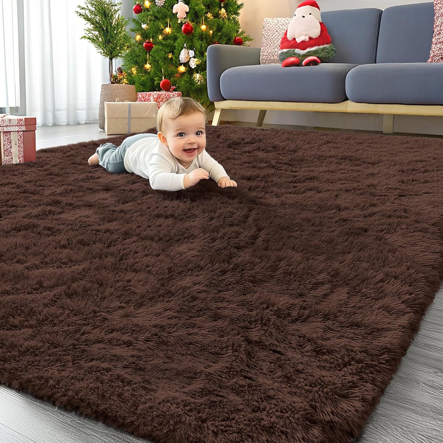 OLANLY Large Area Rug - Soft Fluffy Shaggy Carpet for Living Room & Bedroom | Machine Washable, 7x8 ft