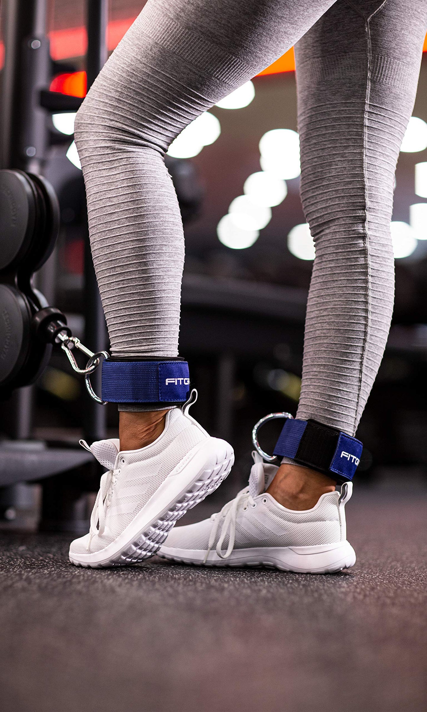 Fitgriff® Ankle Straps V2 for Cable Machine (2 Pieces) - Gym Workout Equipment - Leg Pulley Attachment, Kickback Straps (Blue)