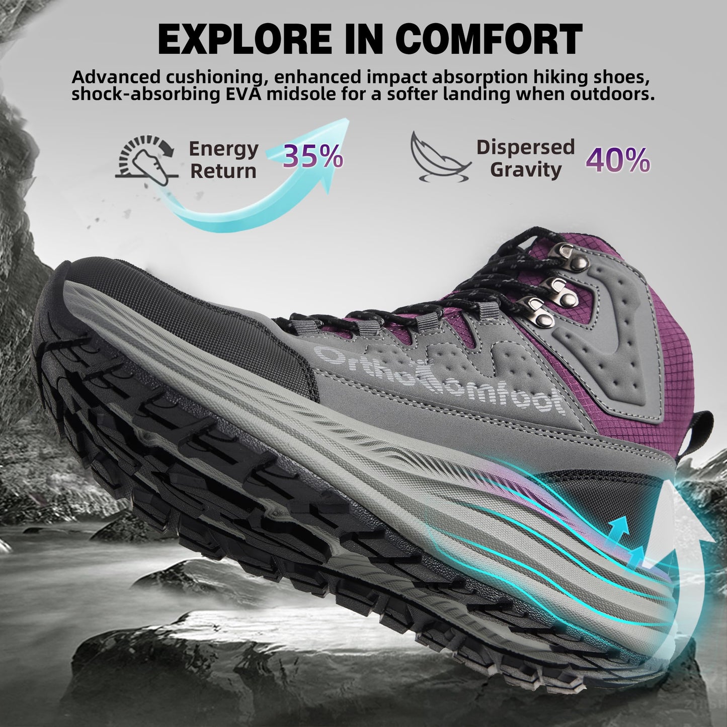 Women's Orthopedic Non Slip Mid Trekking Hiking Boot: Plantar Fasciitis Orthotic Arch Support Bunions Recovery Fashion Sneakers, Comfortable Stylish Office Working Standing Walking Shoes Grey Size 8.5