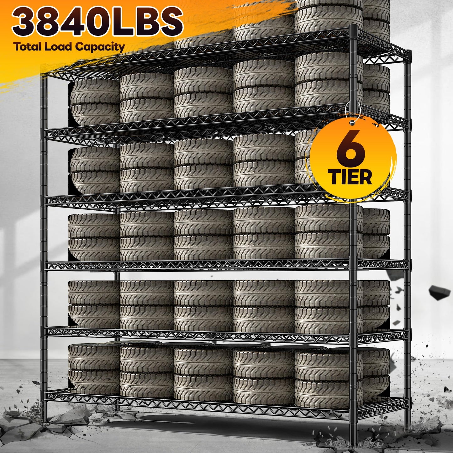 REIBII 83" H Storage Shelves 3840LBS Metal Shelving Unit 6 Tier Wire Shelving Commercial Adjustable Garage Shelving Heavy Duty for Storage Rack for Pantry, Garage, Kitchen, 83" H x 55.5" W x 18" D