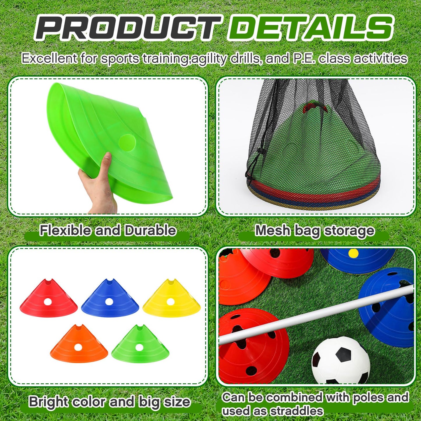 ShinyRelief Jumbo Disc Cones Jumbo Soccer Cones with Mesh Bag Giant Large Agility for Soccer Training Adult Sports(Multicolor,20 Pieces)