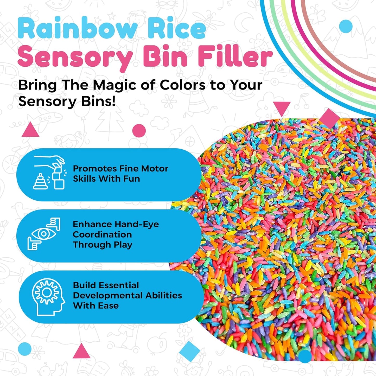 Rainbow Rice | Non-Toxic Sensory Bin Filler for Educational Play - 2 LB (4 Cups) - DIY Montessori Color Rice