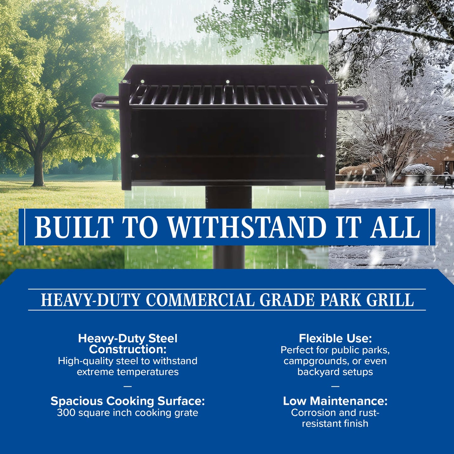 Commercial Grade Park Grill – Heavy-Duty Steel with 300 Sq Inch Cooking Grate, 360° Swivel Post, Made in the USA by Jamestown Advanced Products