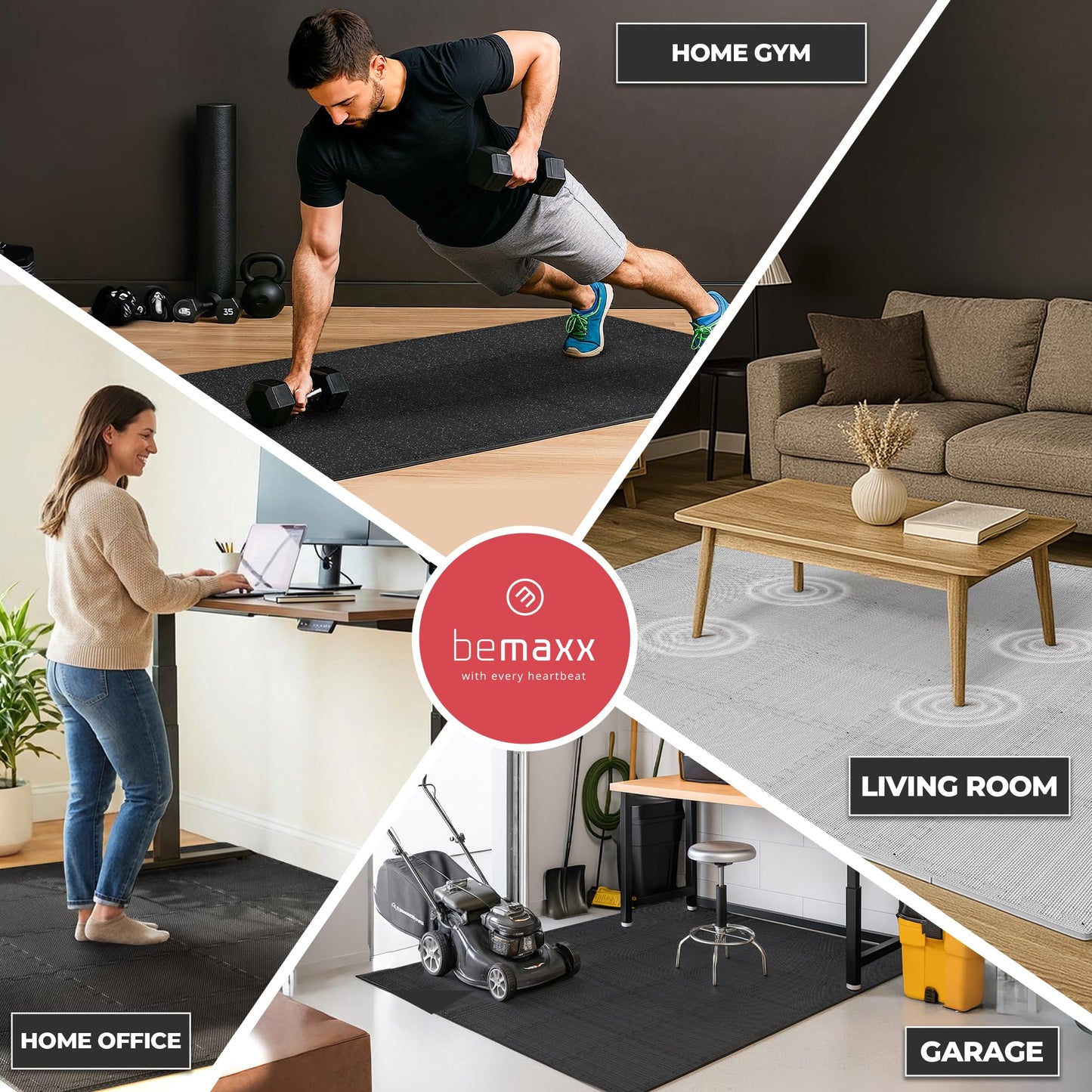 bemaxx Gym Mats Set - 18 pcs EVA Interlocking Foam Floor Tiles (12.6"x12.6"x0.4") 18sqft Protective Gym Flooring Sports Home Workout Exercise Mats Puzzle Garage Fitness Play-Room Pool Treadmill Bike