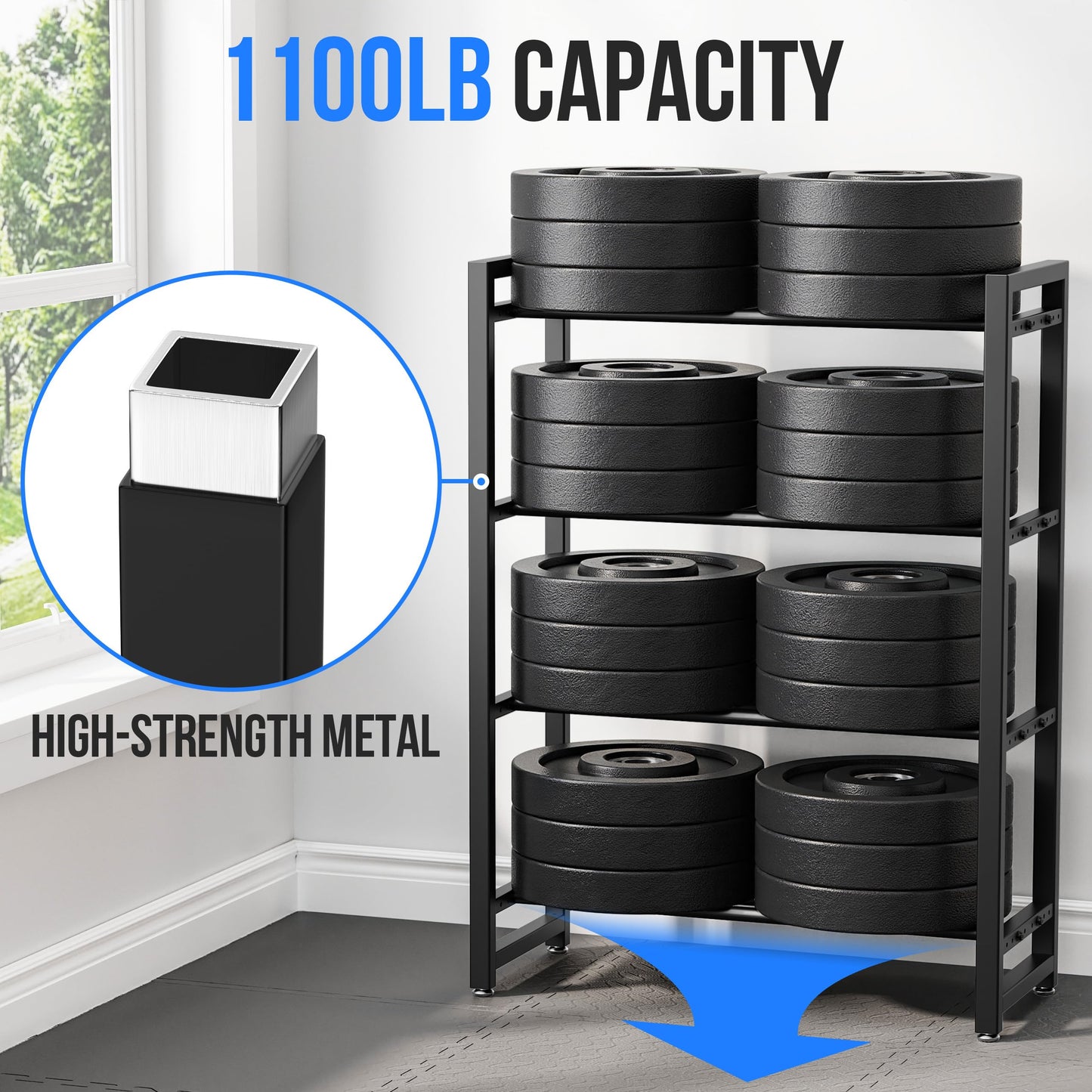 4 Tier Dumbbell Rack, Weight Rack for Home Gym, 1100 lb Capacity