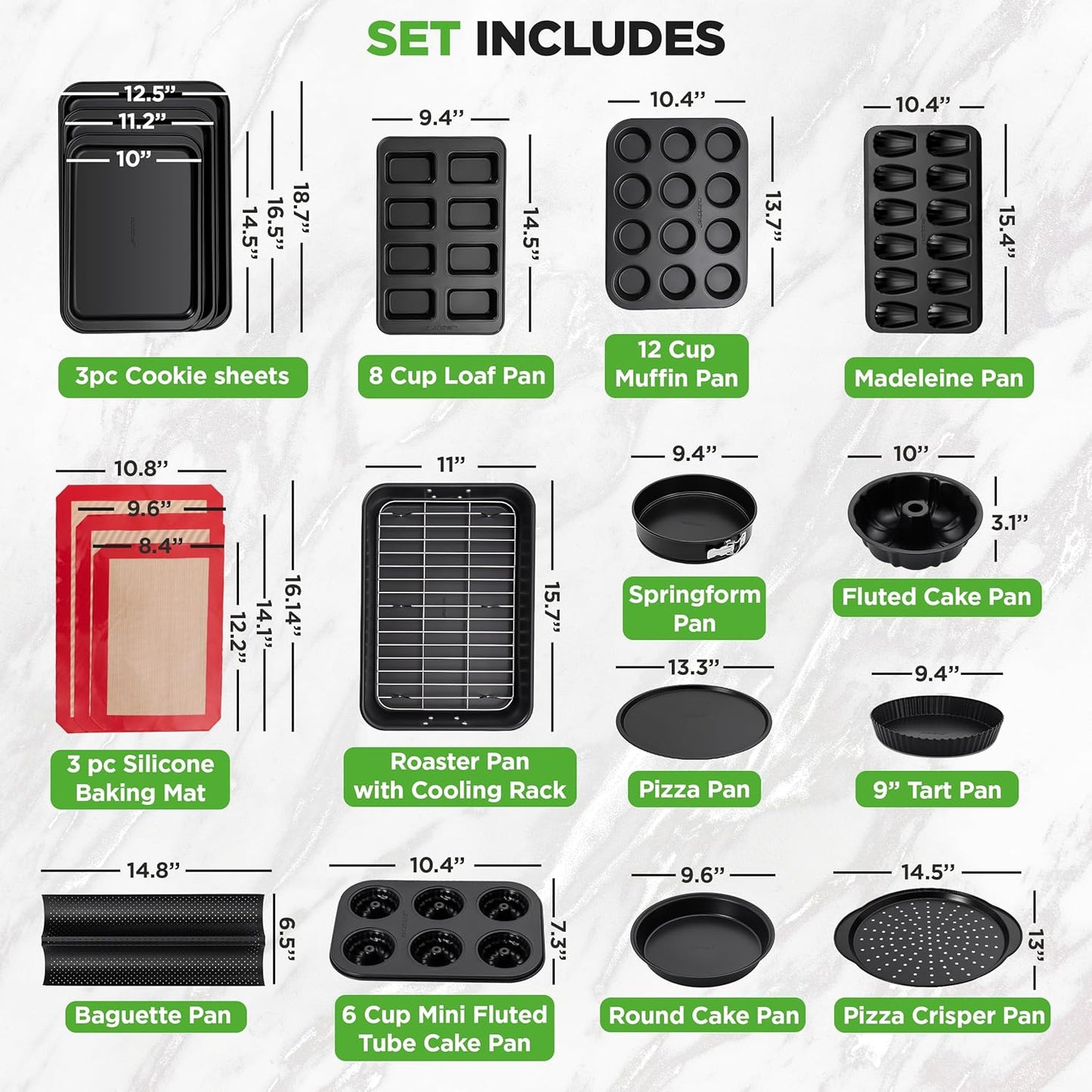 NutriChef 42-Piece Nonstick Bakeware Set - Carbon Steel Pans & Essential Baking Tools - Perfect for Savory & Sweet Treats