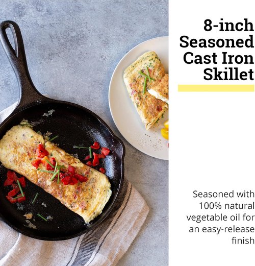 Lodge 8" Cast Iron Skillet - Chef Collection - Ergonomic Handles for Perfect Searing & Heat Retention
