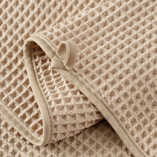 MICROFI New Microfiber Waffle Bath Towels, 2 Pieces, Oversized, Soft, Absorbent, Fast Drying, Lint Free 430 GSM (Beige)