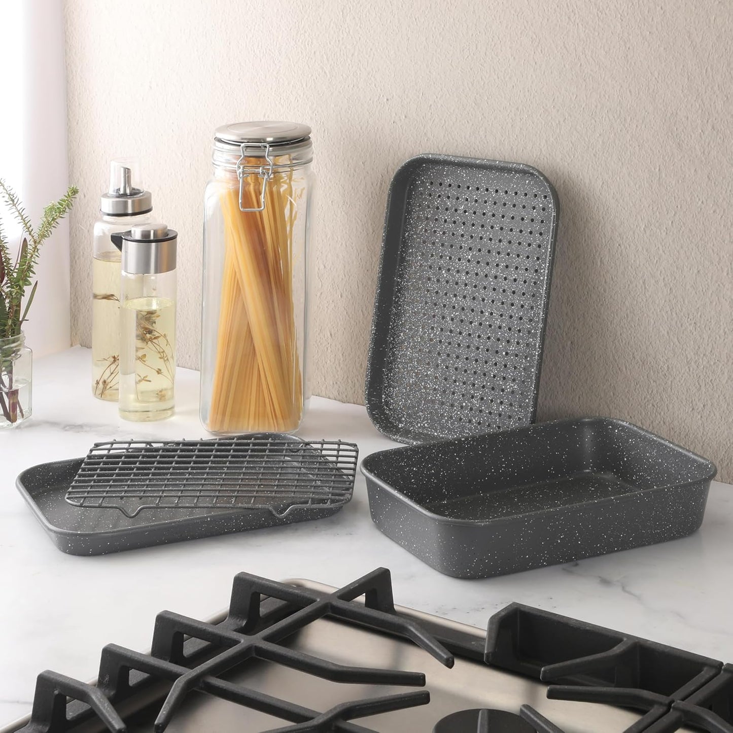 Oster Greystone Premium 4-Piece Carbon Steel Bakeware Set - PFOA-Free Non-Stick for Effortless Cooking