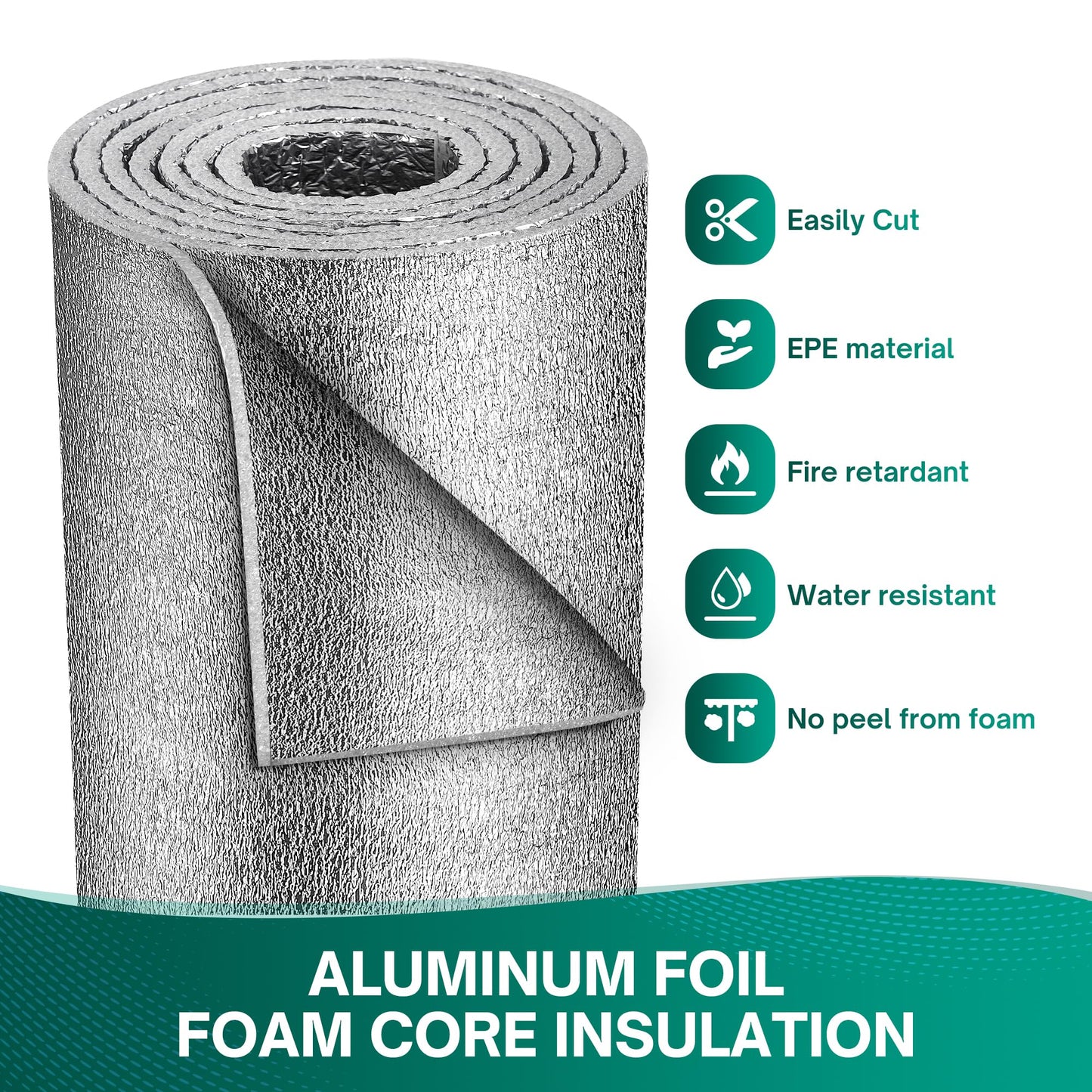 HADOR Reflective Window Film Insulation Roll 48 in X 10 Feet, Foil Aluminum Roll Double-Sided Foam Core, Summer Window Heat Blocker for RV/Windows/Garage Door - Folded Package