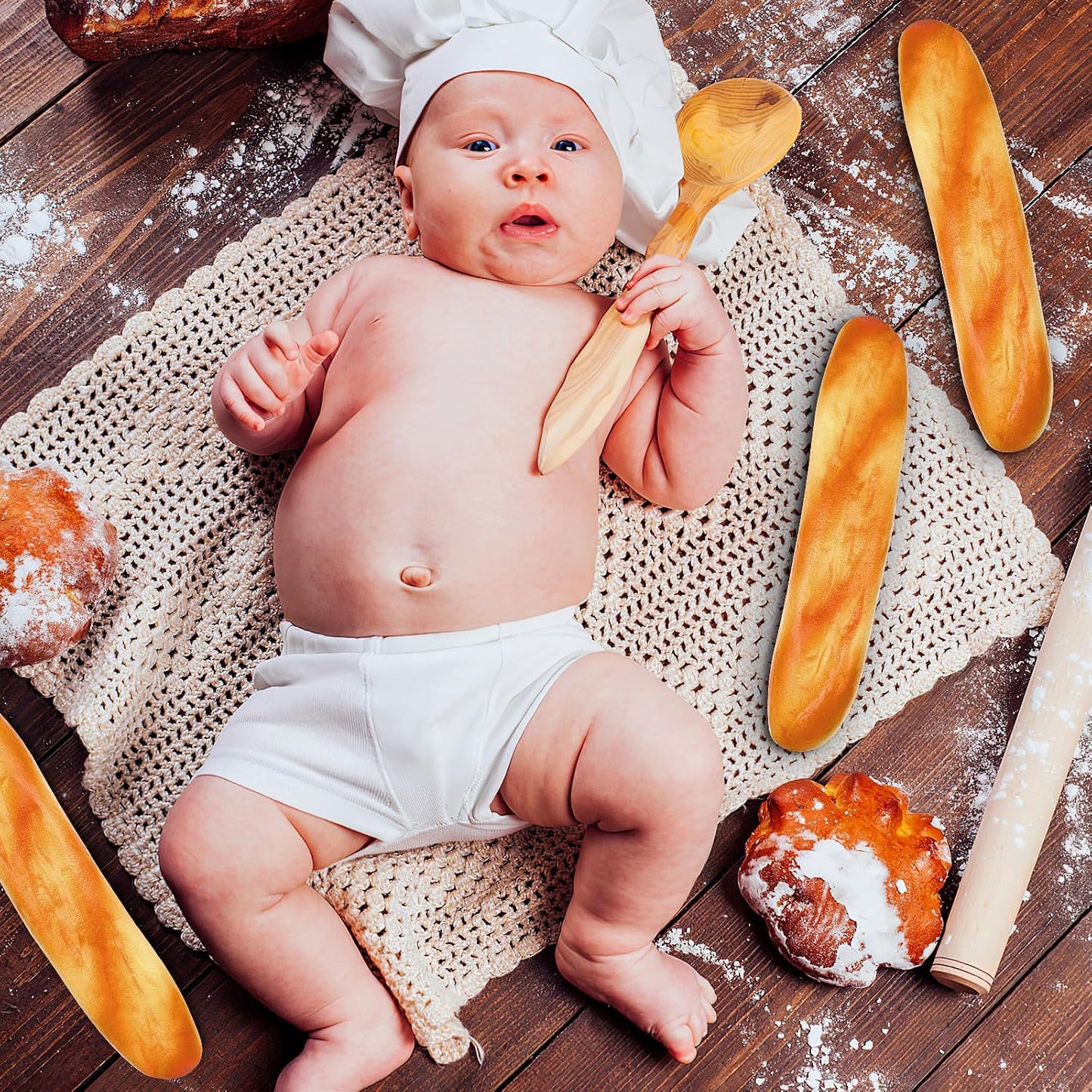 3 10.62In DOITOOL Pcs Artificial Long Bread Loaves Realistic Fake Bread Toy Props for Photography Display and Play Food