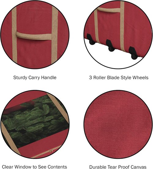 Elf Stor Rolling Christmas Tree Storage Bag - Heavy-Duty for 12FT Artificial Trees | Red Seasonal Décor Solution