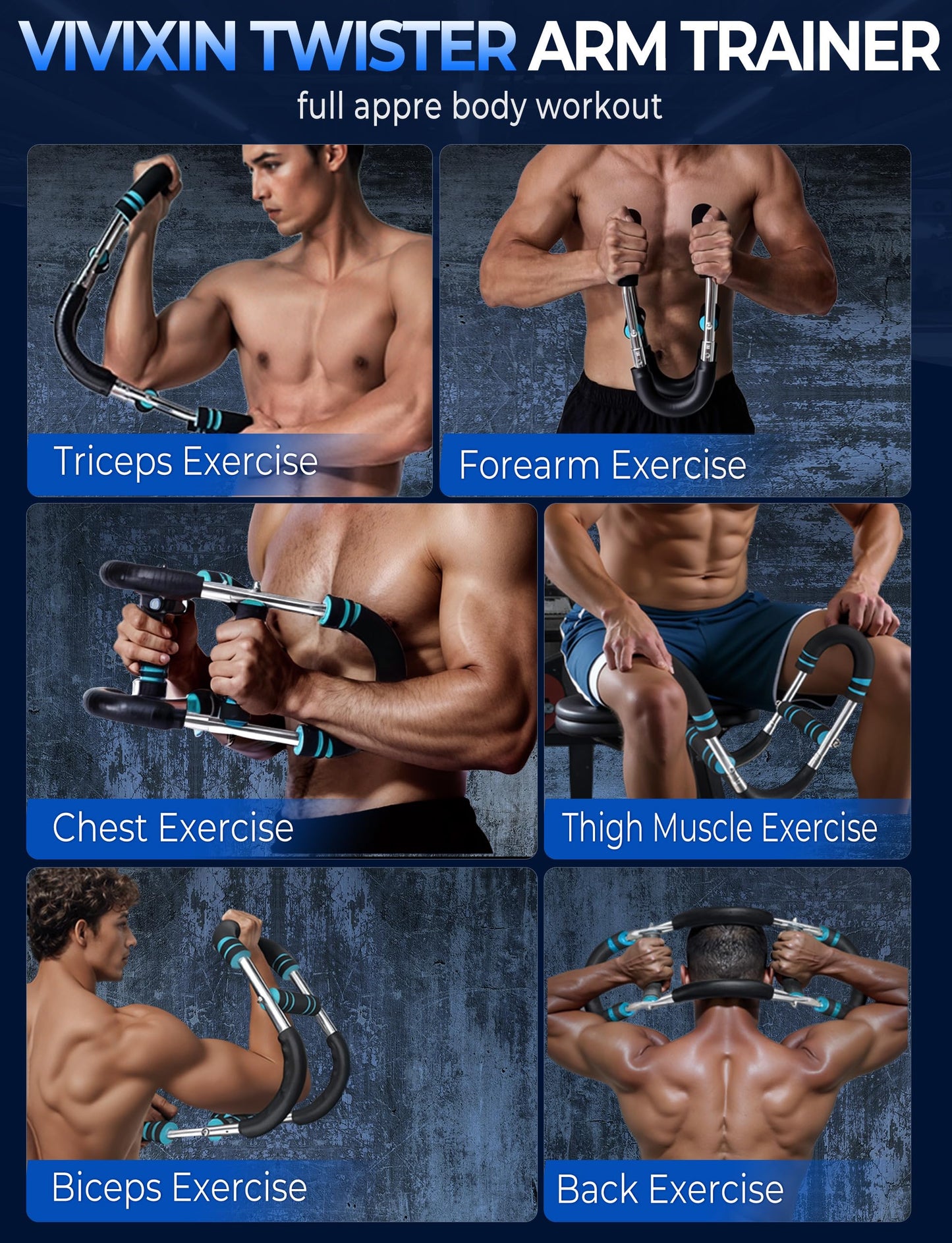 Vivixin Adjustable Twister Arm Trainer, 4 Spring Chest Workout and Arm Exerciser with 30-110 lbs Resistance for Men, Detachable Home Strength Training Fitness Equipment with Poster