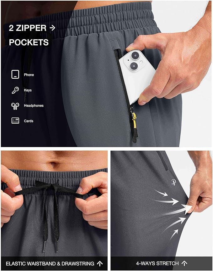 Pudolla Men's Lightweight Hiking Pants Quick-Dry Outdoor Sweatpants with Zipper Pockets for Casual Travel Athletic Workout